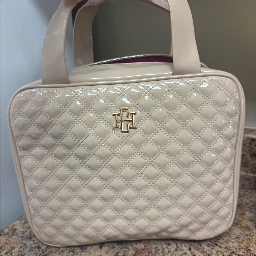 Chic Beige Quilted Cosmetic Bag